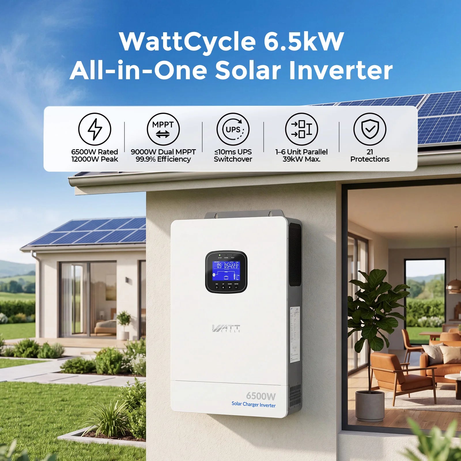 ⚡️Brand Day Flash Sale⚡️WattCycle 6500W 48V All-in-One Solar Inverter Charger | 9000W Dual MPPT