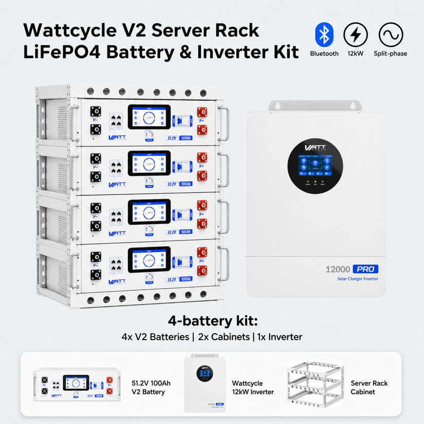 ⚡️Flash Sale⚡️V2.5 WattCycle 48V 100Ah Server Rack Bluetooth LiFePO₄ Battery – Active Balancing | LCD | Smart Comms
