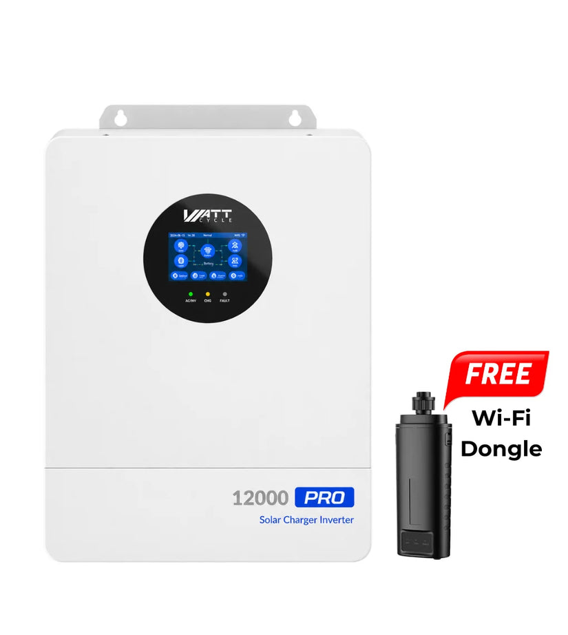 WattCycle V2 48V 12kW All-in-one Split Phase Hybrid Inverter - 120/240V, 24kW Dual MPPT, 250A Charger, Wi-Fi connection