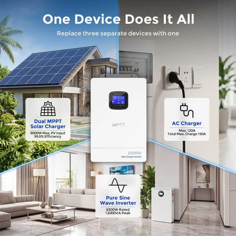 WattCycle 6500W 48V All-in-One Solar Inverter Charger | 9000W Dual MPPT