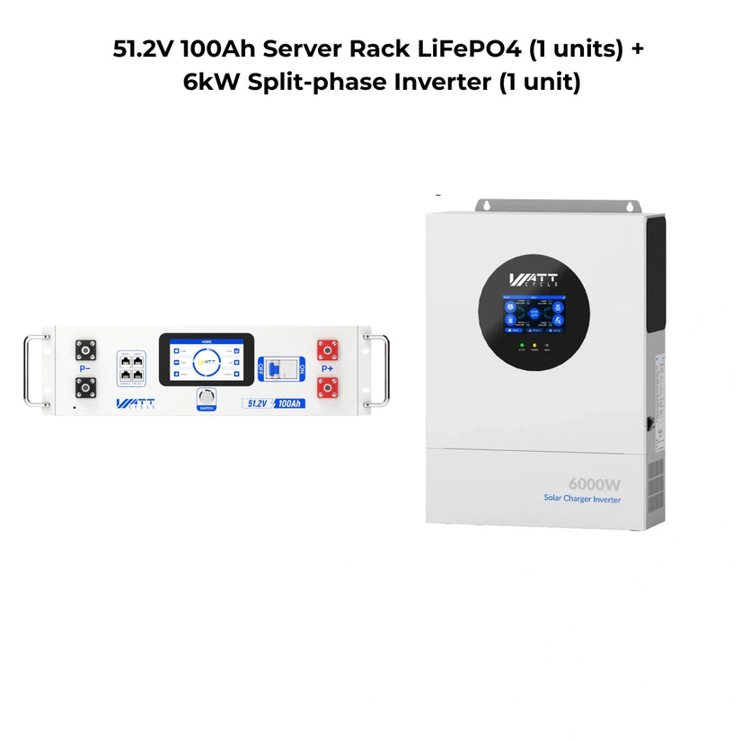 WattCycle V2.5 48V 100Ah Server Rack Lithium Battery and 12kW Split Phase Solar Inverter Bundle Kit