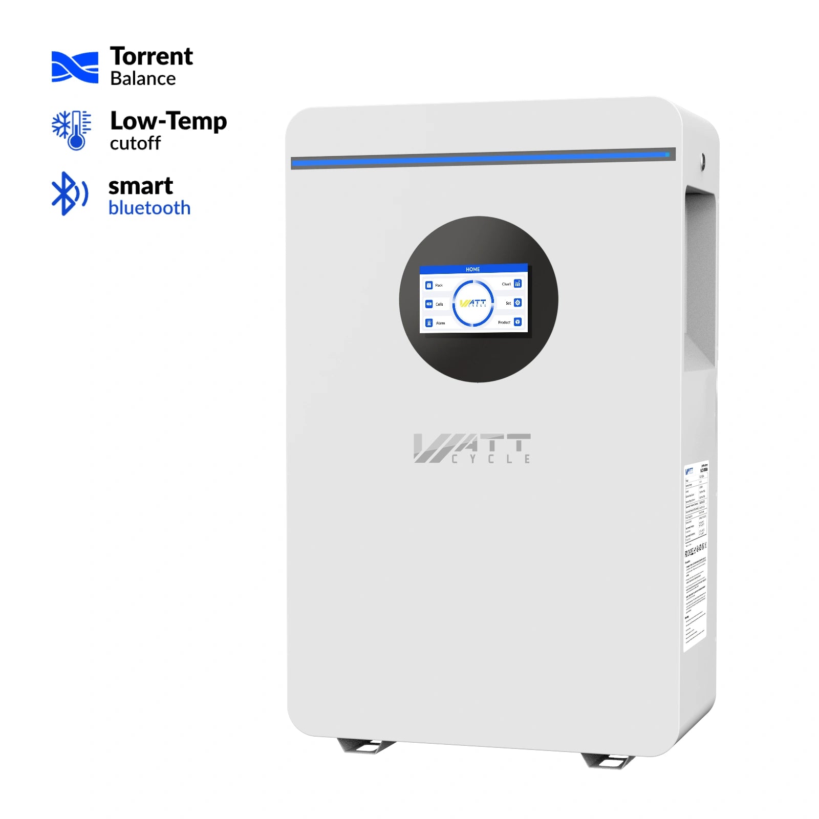 ⚡️ Early Bird $799 ⚡️ WattCycle 5.12kWh 48V 100Ah Wall-Mount LiFePO4 Battery – Bluetooth, UL 1973, Active Balancing & RS485/CAN Communication