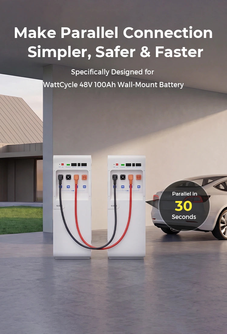 WattCyCle Dedicated 51.2V 100Ah Wall-Mount Battery - Dual-Head Quick-Connect Parallel Cable