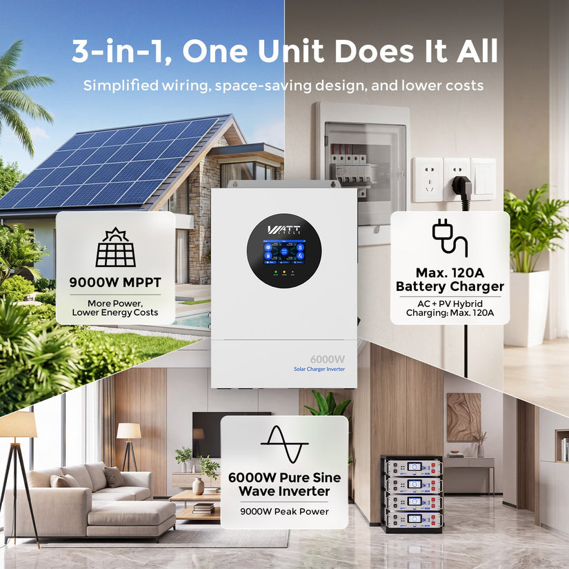 WattCycle 6kW 48V Hybrid Split-Phase All-in-one Off-Grid Solar Inverte