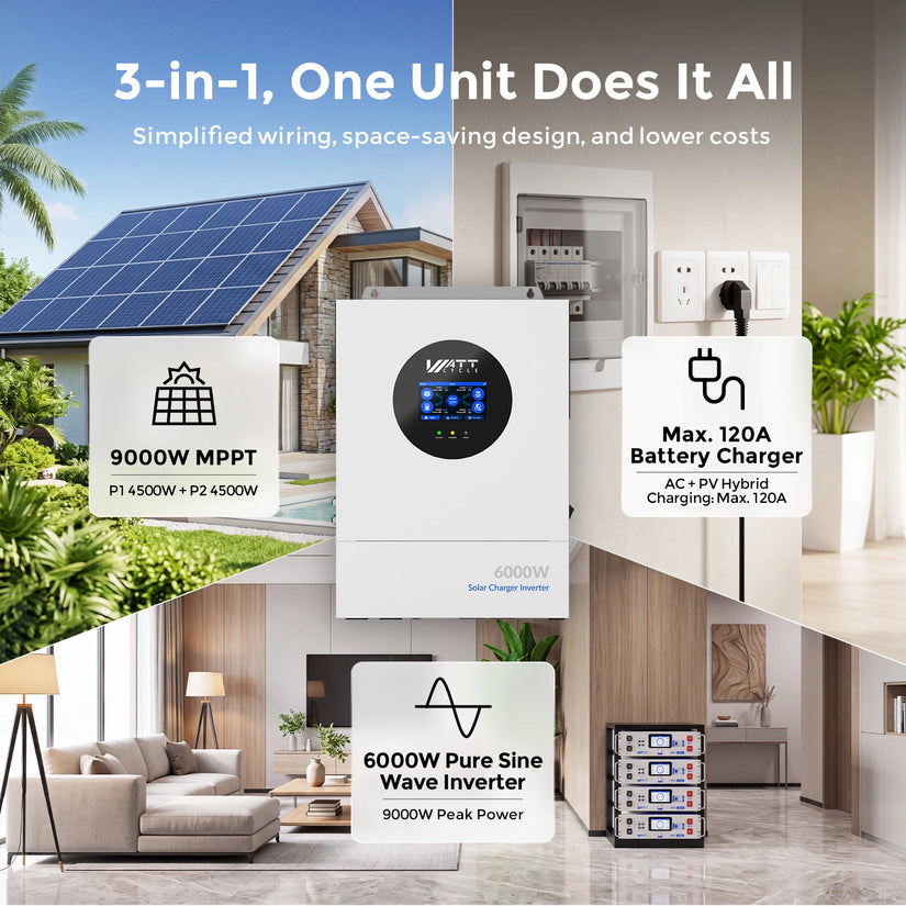 WattCycle 6kW 48V Off-Grid Solar Hybrid Split-Phase Inverte