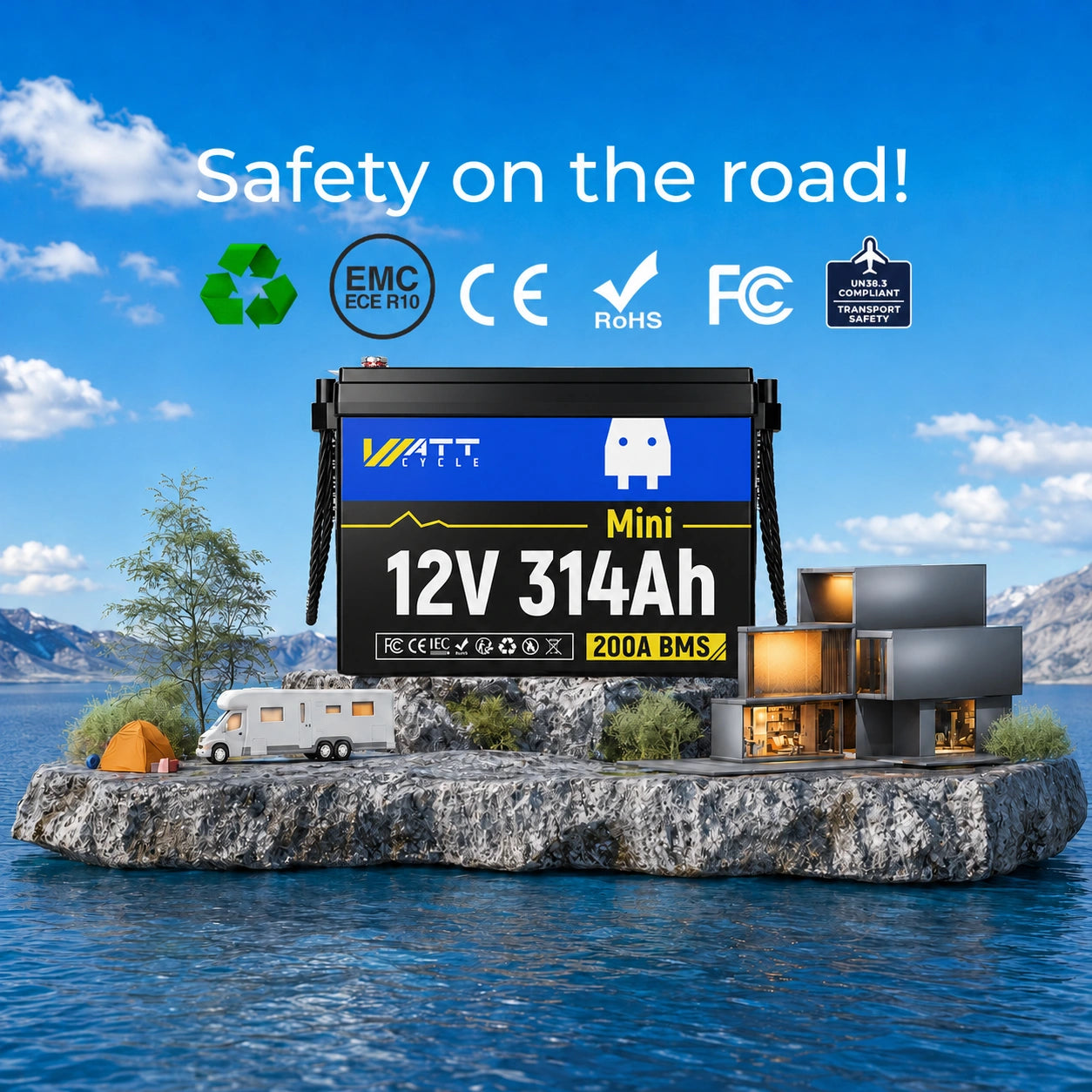 WattCycle 12V 314Ah Mini Compact LiFePO4 Battery | 4.01kWh, 200A BMS - Top RVs Battery for First-Time Buyers