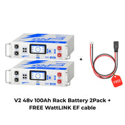 V2 WattCycle 48V 100Ah LiFePO₄ Rack Battery – Active Balancing | LCD | Bluetooth | Smart Comms | UL 1973