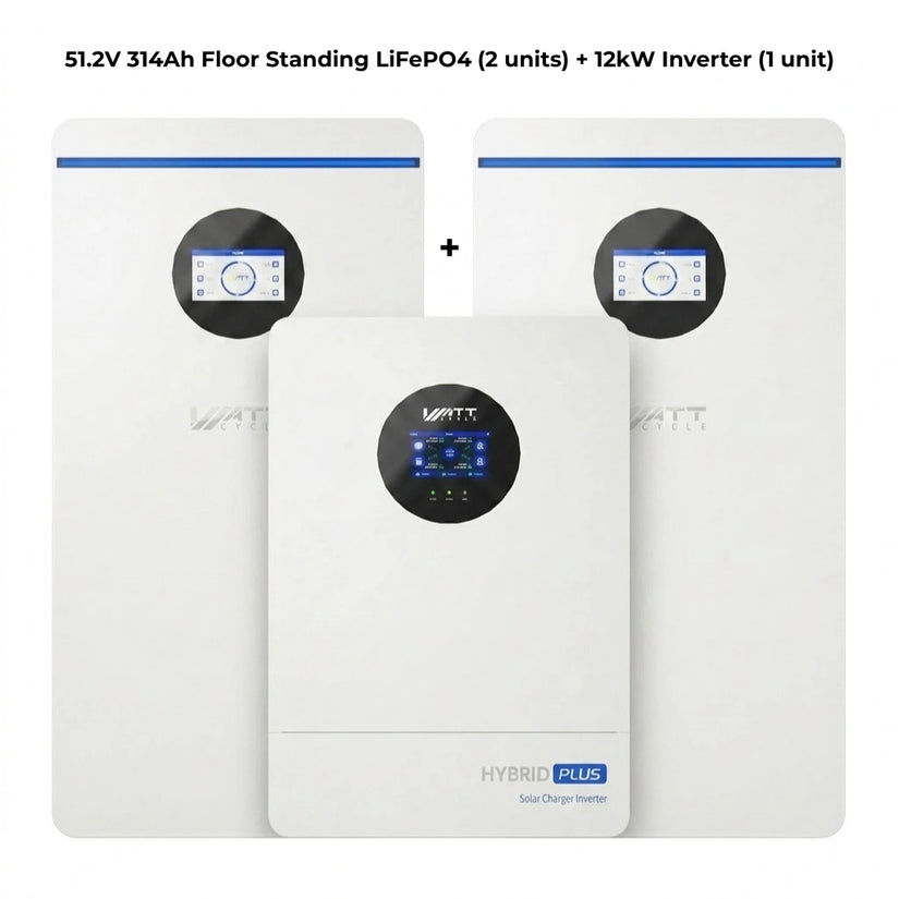 WattCycle Storm-Ready Whole-Home Backup Power Kit — 48V 12kW Hybrid Inverter + 48V 314Ah 16kWh Battery