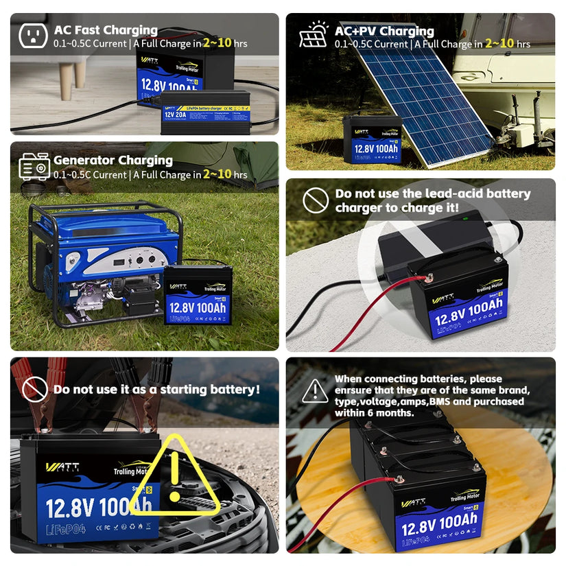 In parallel 3 x 12V 100Ah LiFePO4 Dual Purpose Battery for Trolling Motors Kit