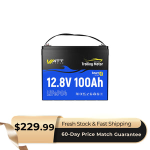 WattCycle 12V 100Ah TM Bluetooth LiFePO4 Battery with 120A BMS surge protection for 30-100lb Trolling Motors