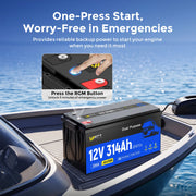 Batería de doble propósito WattCycle de 12 V y 314 Ah, grupo 4D | 1800 CCA, autocalentable y con Bluetooth | Arranque para embarcaciones y camiones de servicio pesado