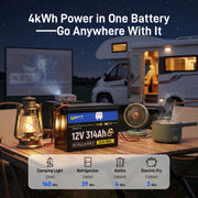 WattCycle 12V 314Ah Mini Super Powerhouse LiFePO4 Battery | 3A Active Balancer | Serviceable Case | Bluetooth & Low-Temp Protection
