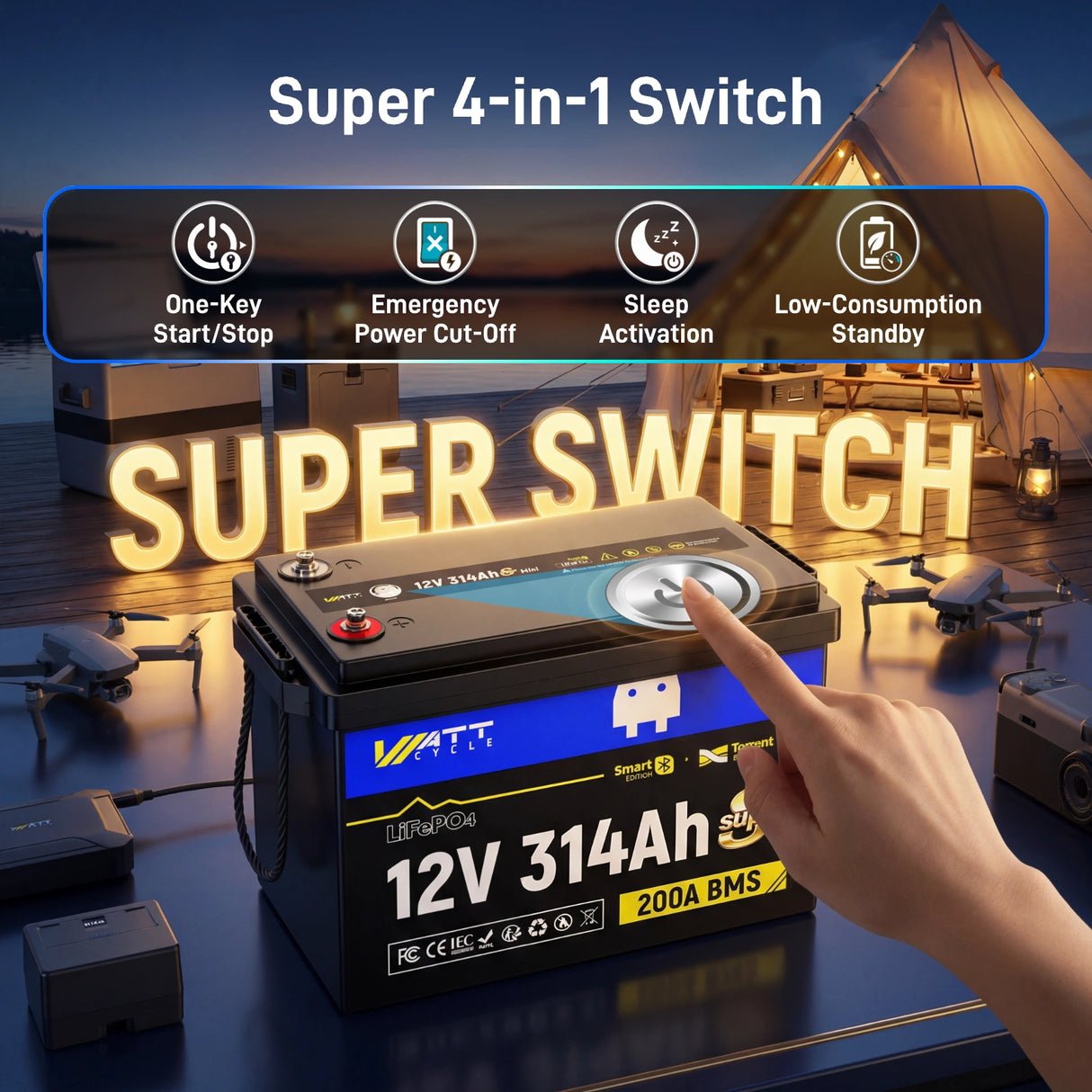 ⚡️Launch Early Bird: $499⚡️WattCycle 12V 314Ah Bluetooth Mini Super LiFePO4 - Active Balancing & DIY Serviceable