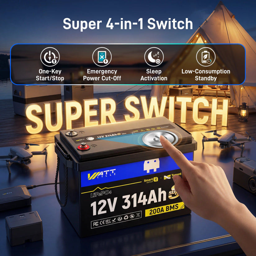 WattCycle 12V 314Ah Mini Super Powerhouse LiFePO4 Battery | 3A Active Balancer | Serviceable Case | Bluetooth & Low-Temp Protection