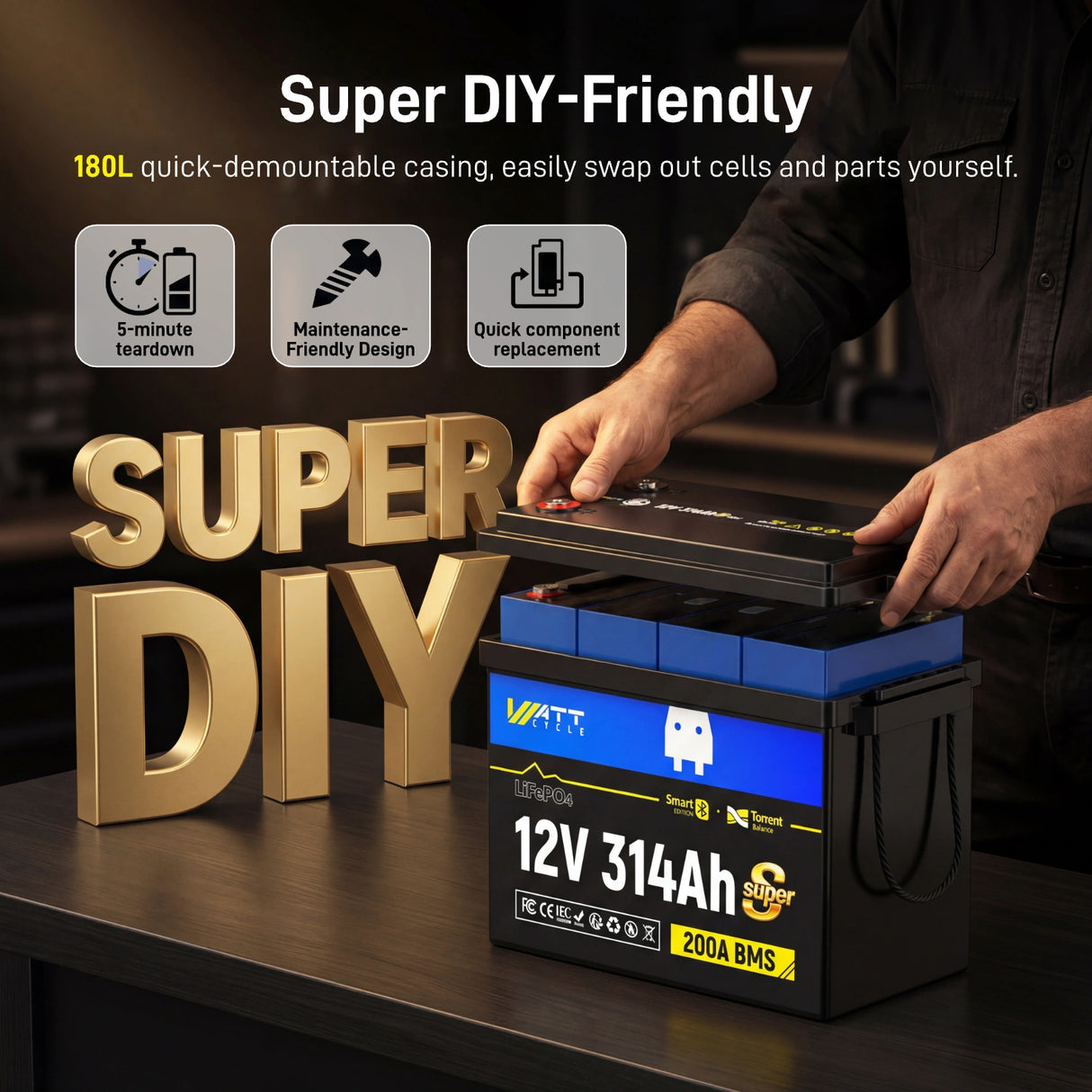 ⚡️Launch Early Bird: $499⚡️WattCycle 12V 314Ah Bluetooth Mini Super LiFePO4 - Active Balancing & DIY Serviceable