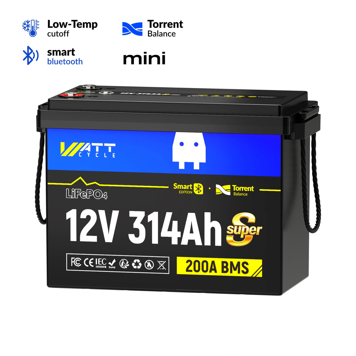 ⚡️Launch Early Bird: $499⚡️WattCycle 12V 314Ah Bluetooth Mini Super LiFePO4 - Active Balancing & DIY Serviceable