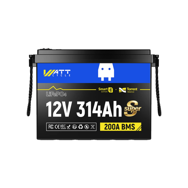 WattCycle 12V 314Ah Mini Super Bluetooth LiFePO4 Battery | 3A Active Balancer | Servic | Heavy-Gauge Internal Cabling