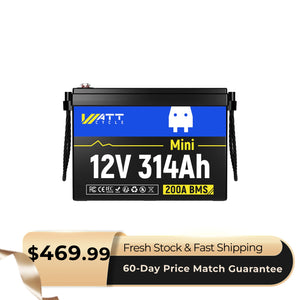 WattCycle 12V 314Ah Mini Compact LiFePO4 Battery | 4.01kWh, 200A BMS - Top RVs Battery for First-Time Buyers