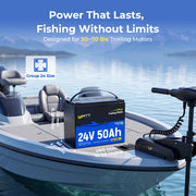 WattCycle 24V 50Ah TM Bluetooth LiFePO4 Battery for 70-100lb Marine Trolling Motor