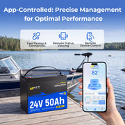 WattCycle 24V 50Ah TM Bluetooth LiFePO4 Battery for 70-100lb Marine Trolling Motor