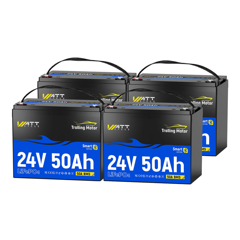 WattCycle 24V 50Ah TM Bluetooth LiFePO4 Battery for 70-100lb Marine Trolling Motor