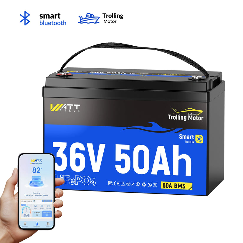WattCycle 36V 50Ah TM Bluetooth LiFePO4 Battery for 100-120lb Trolling Motor