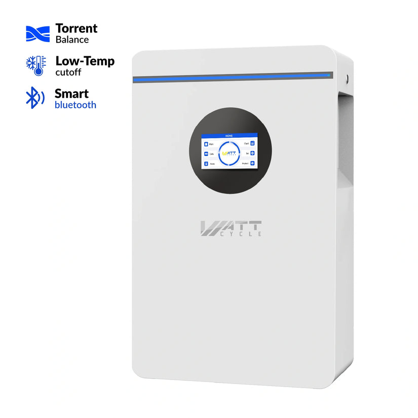 WattCycle 5.12kWh 48V 100Ah Wall-Mount Bluetooth LiFePO4 Battery – Active Balancing | RS485/CAN