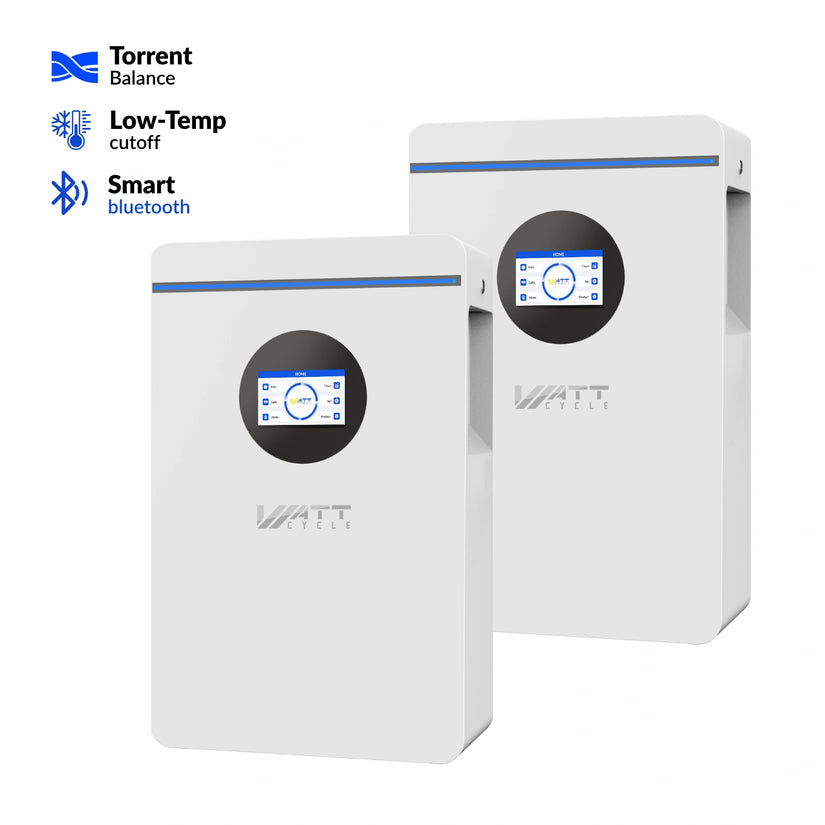 WattCycle 5.12kWh 48V 100Ah Wall-Mount Bluetooth LiFePO4 Battery – Active Balancing | RS485/CAN