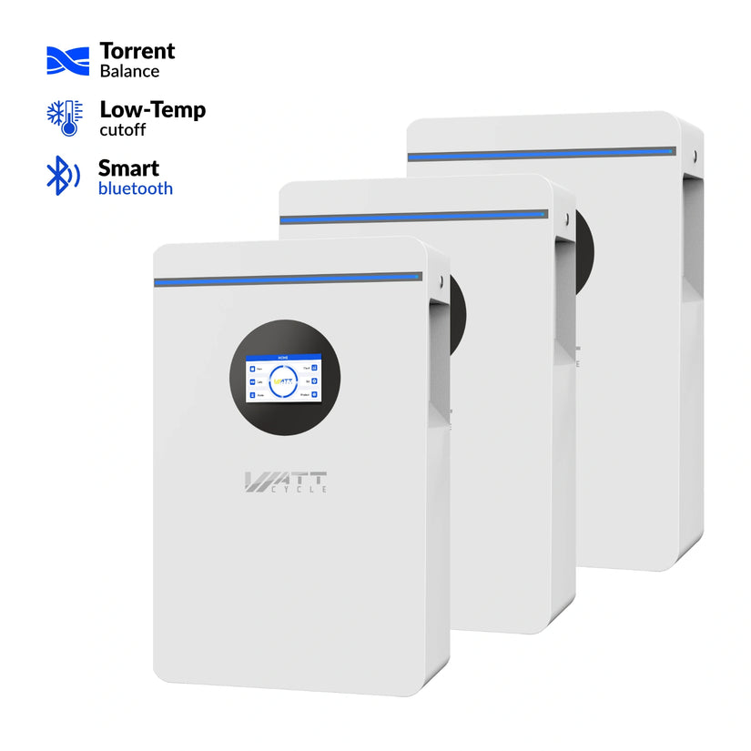 WattCycle 5.12kWh 48V 100Ah Wall-Mount Bluetooth LiFePO4 Battery – Active Balancing | RS485/CAN