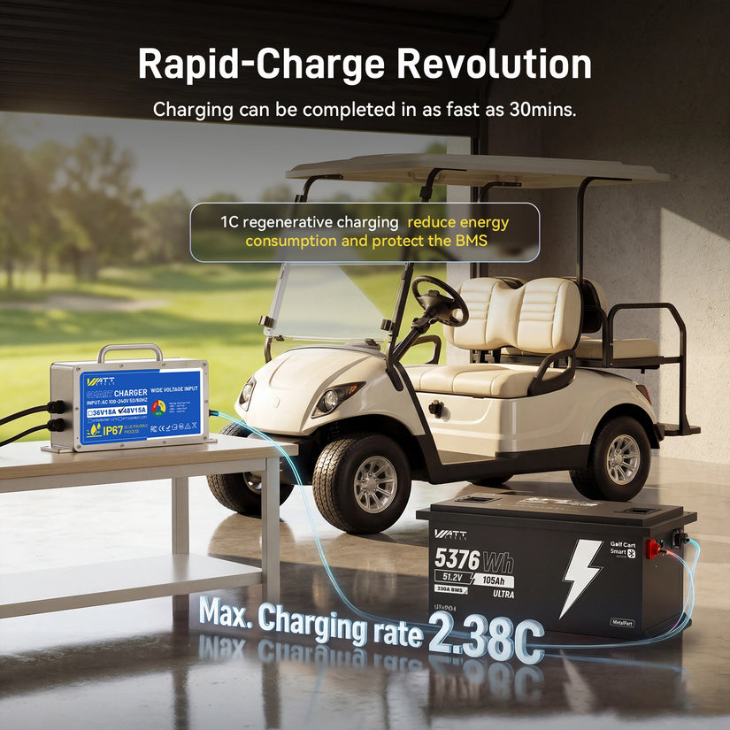 [Free Monitor] Wattcycle V2 48V 105Ah Golf Cart Bluetooth LiFePO₄ Lithium Battery – 250A BMS for High Torque & Hills