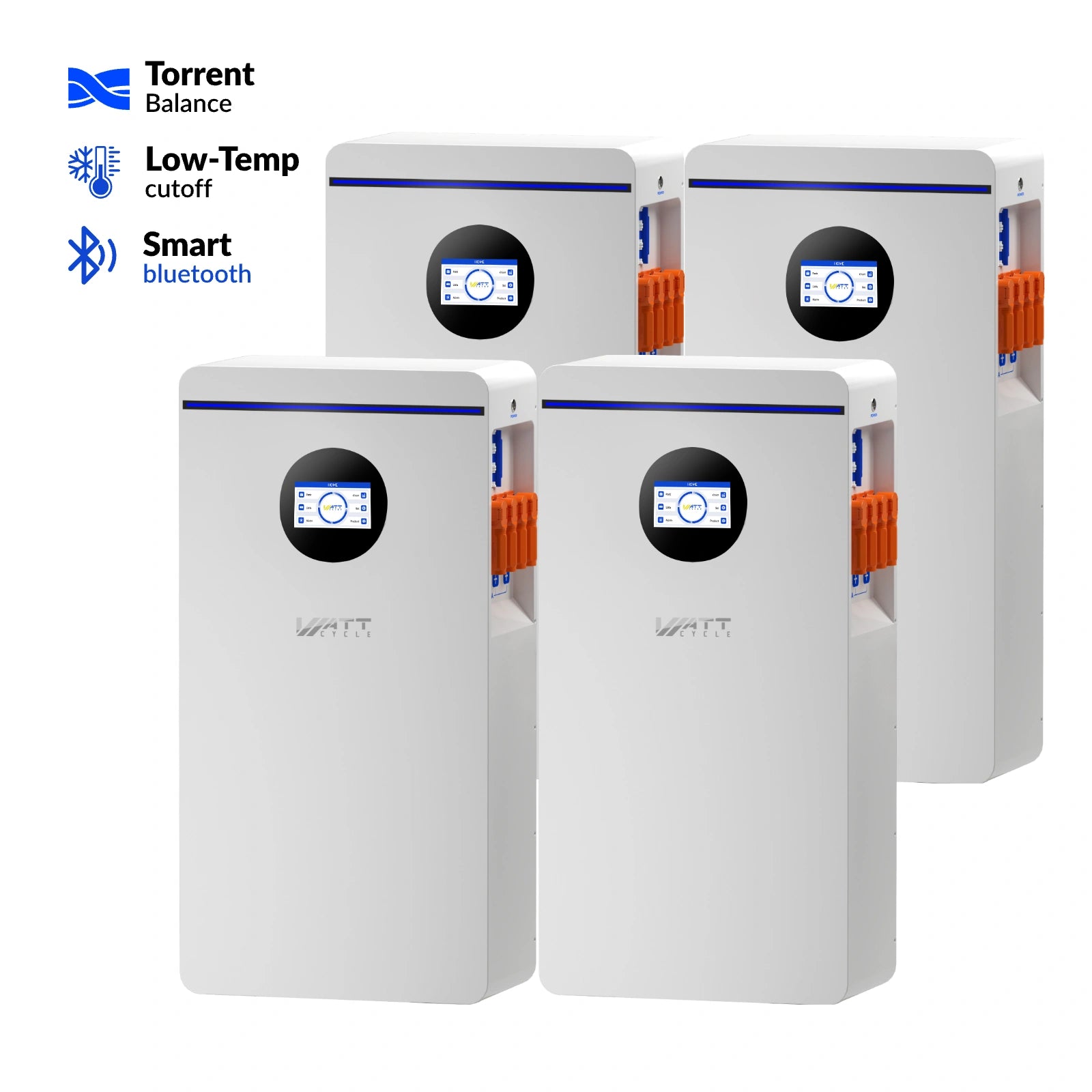 WattCycle 16kWh 48V 314Ah Wall-Mount Bluetooth LiFePO4 – UL 1973, Active Balancing & CAN/RS485 Communication