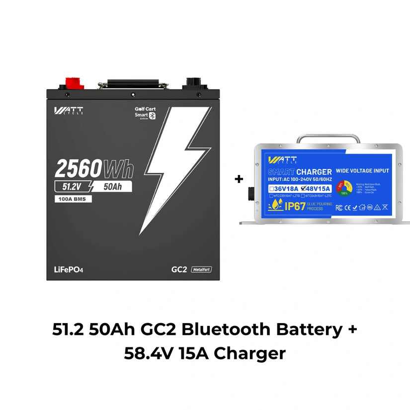 WattCycle 48V 50Ah GC2 Bluetooth Lithium Battery for Golf Cart & Lawn Mower - Free Monitor