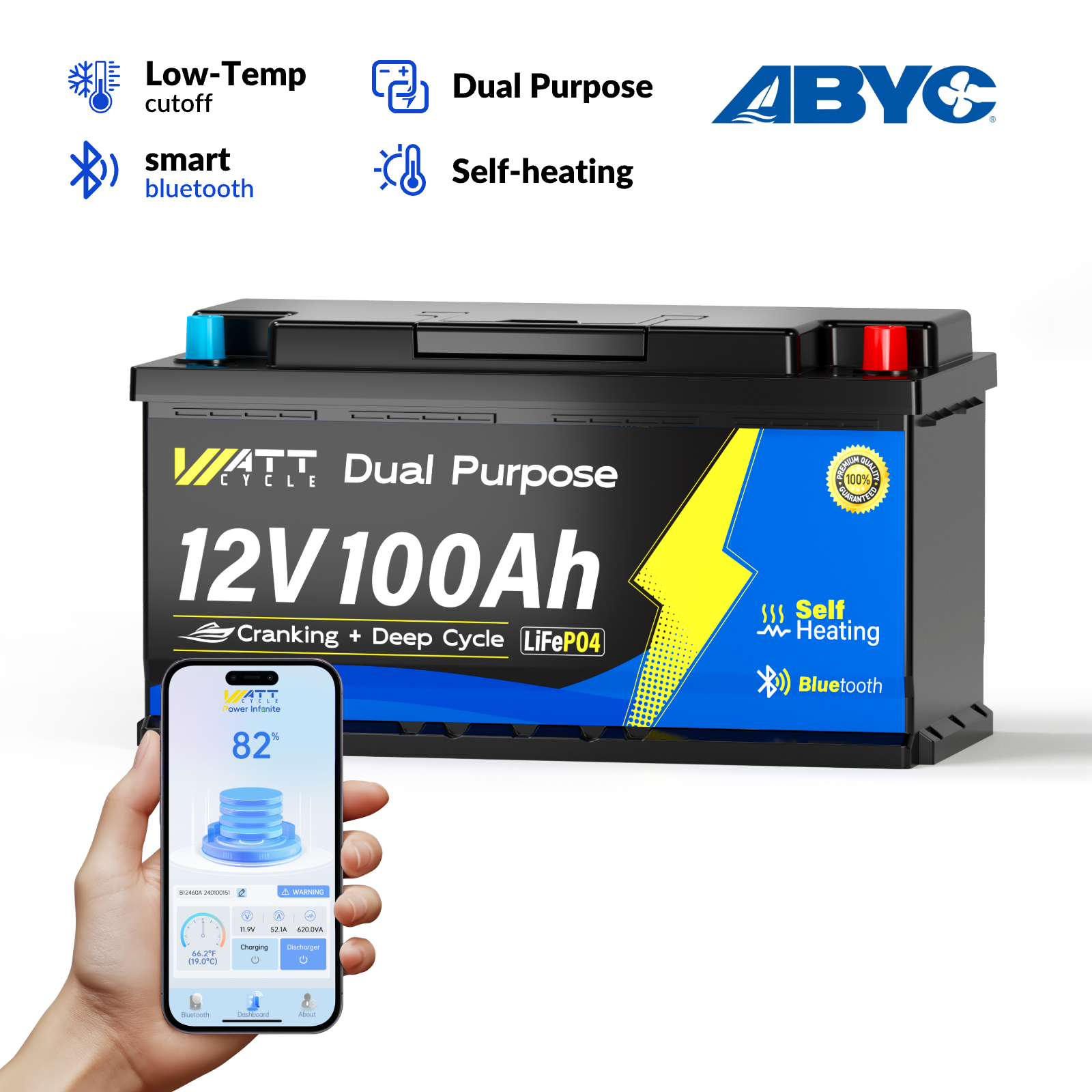 【🌊Dual Purpose】12V 100Ah 1200CCA Marine Cranking Battery with Bluetooth
