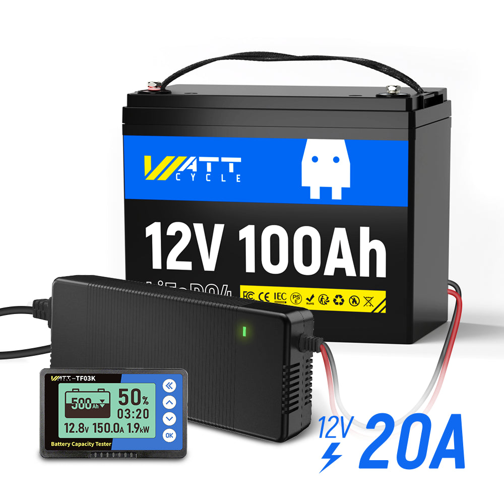 12V 100Ah Group 24 LiFePO4 Battery Kit with 500A Monitor