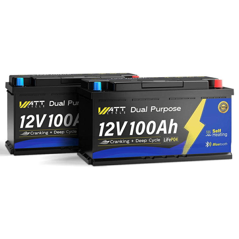 WattCycle 12V 100Ah 1200CCA Dual Purpose Marine Cranking Battery with Bluetooth and Self-heating