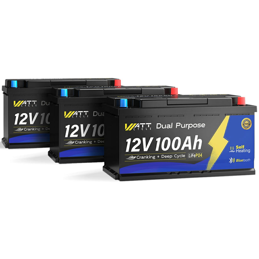 WattCycle 12V 100Ah 1200CCA Dual Purpose Marine Cranking Battery with Bluetooth and Self-heating