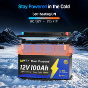 WattCycle 12V 100Ah 1200CCA Dual Purpose Marine Cranking Battery with Bluetooth and Self-heating