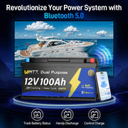WattCycle 12V 100Ah 1200CCA Dual Purpose Marine Cranking Battery with Bluetooth and Self-heating
