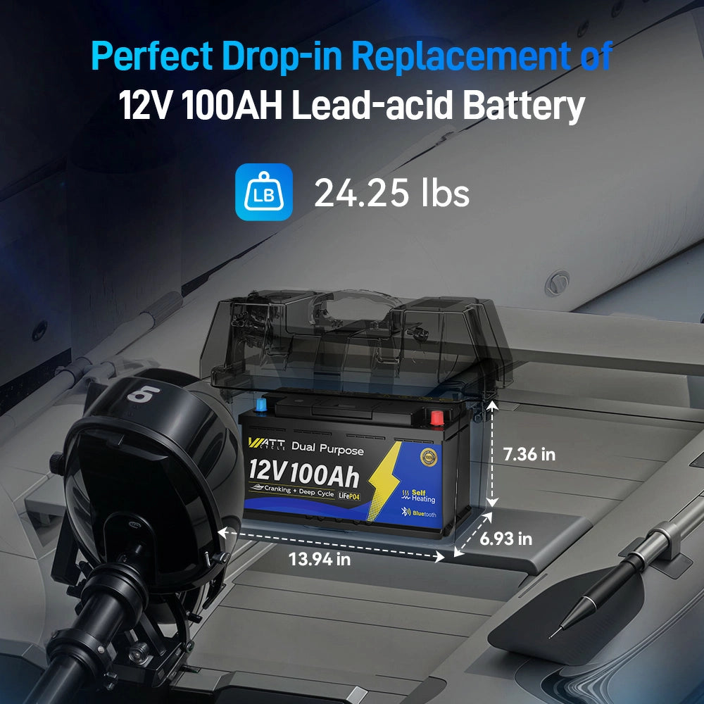 【🌊New Arrival】12V 100Ah 1200CCA Marine Cranking Battery with Bluetooth