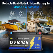 WattCycle 12V 100Ah 1200CCA Dual Purpose Marine Cranking Battery with Bluetooth and Self-heating