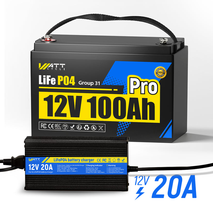 Wattcycle 12V 100Ah Group 31 Pro LiFePO4 Battery with 110A BMS