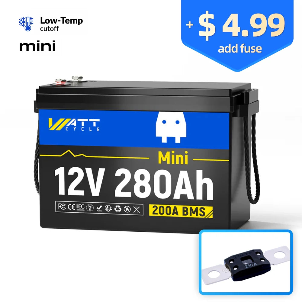 【+$4.99 Add Fuse】12V 280Ah Mini LiFePO4 Battery