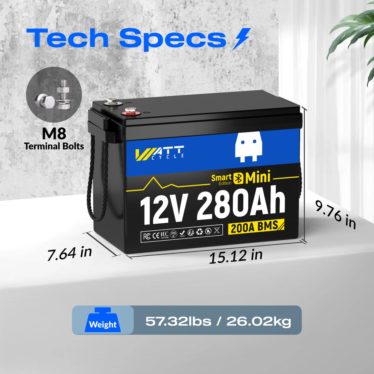 🔥Top Seller】12V 280Ah MINI LiFePO4 Battery with Bluetooth