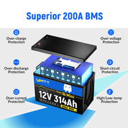 WattCycle 12V 314Ah Mini Bluetooth Lithium Deep Cycle Battery