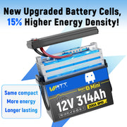 WattCycle 12V 314Ah Mini Bluetooth Lithium Deep Cycle Battery