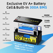 WattCycle 12V 314Ah Ultra Bluetooth LiFePO₄ Battery with 300A BMS
