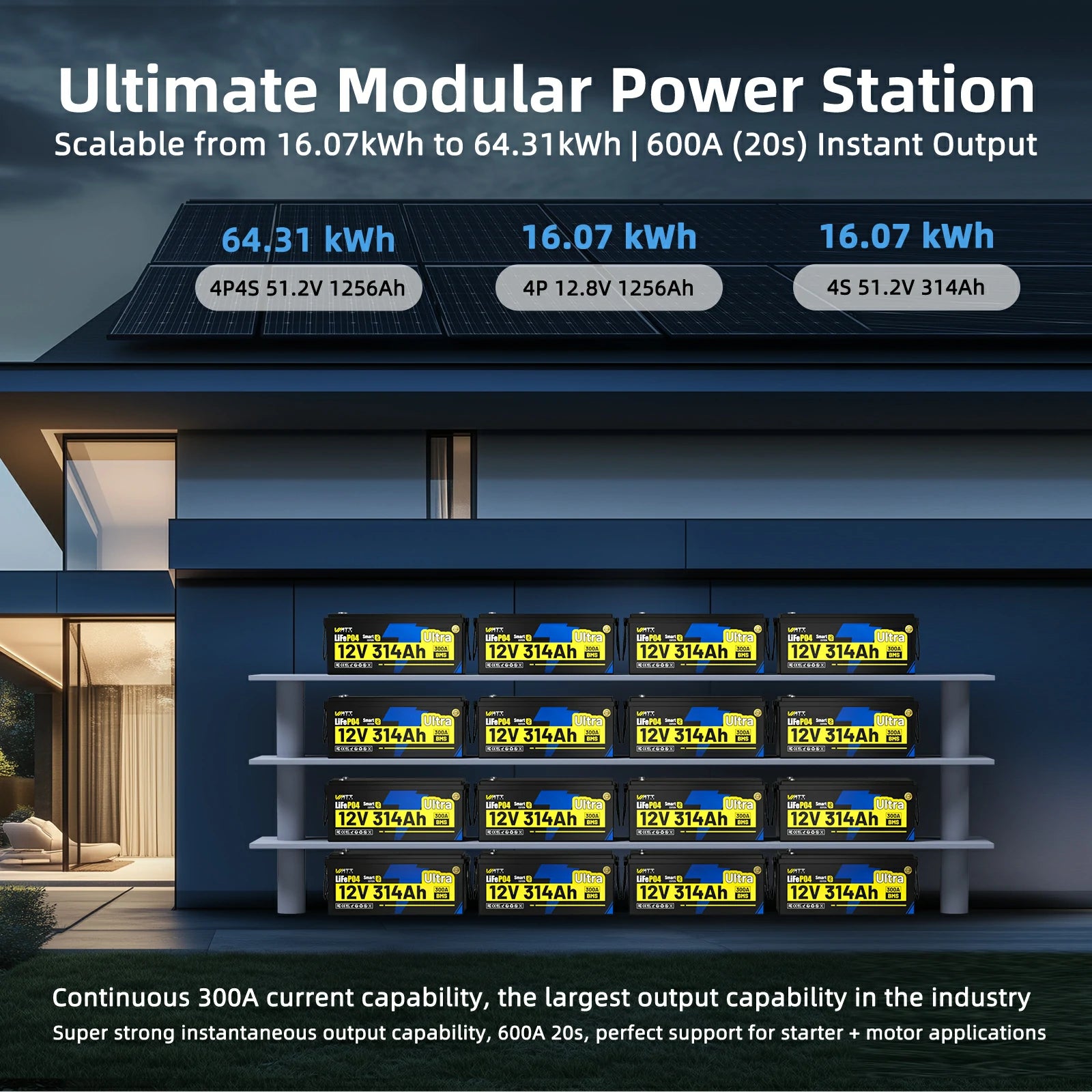 Wattcycle 12V 314Ah Ultra Bluetooth LiFePO4 Battery with 300A BMS