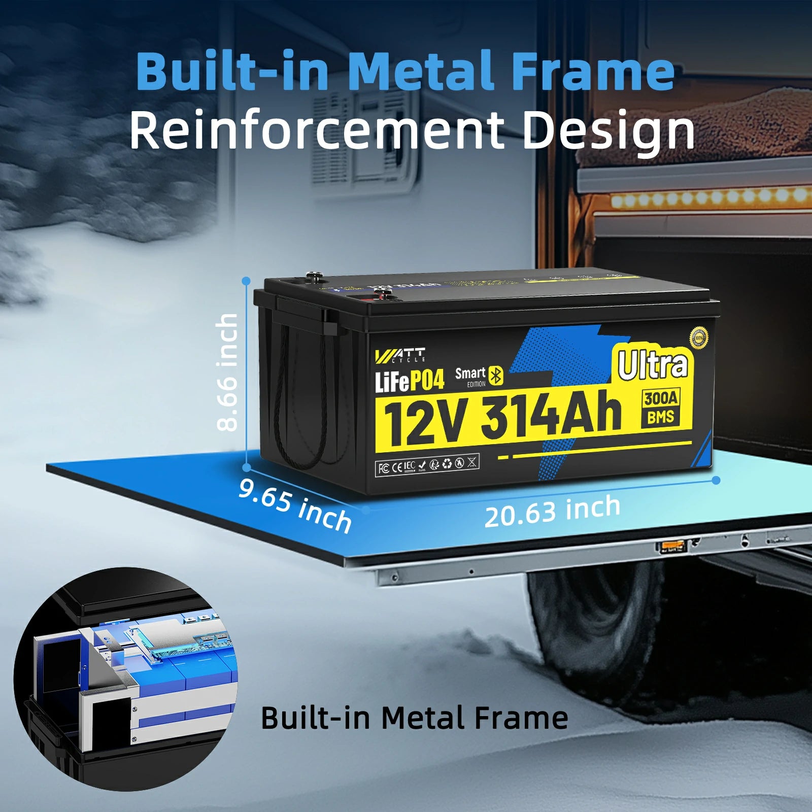 Wattcycle 12V 314Ah Ultra Bluetooth LiFePO4 Battery with 300A BMS