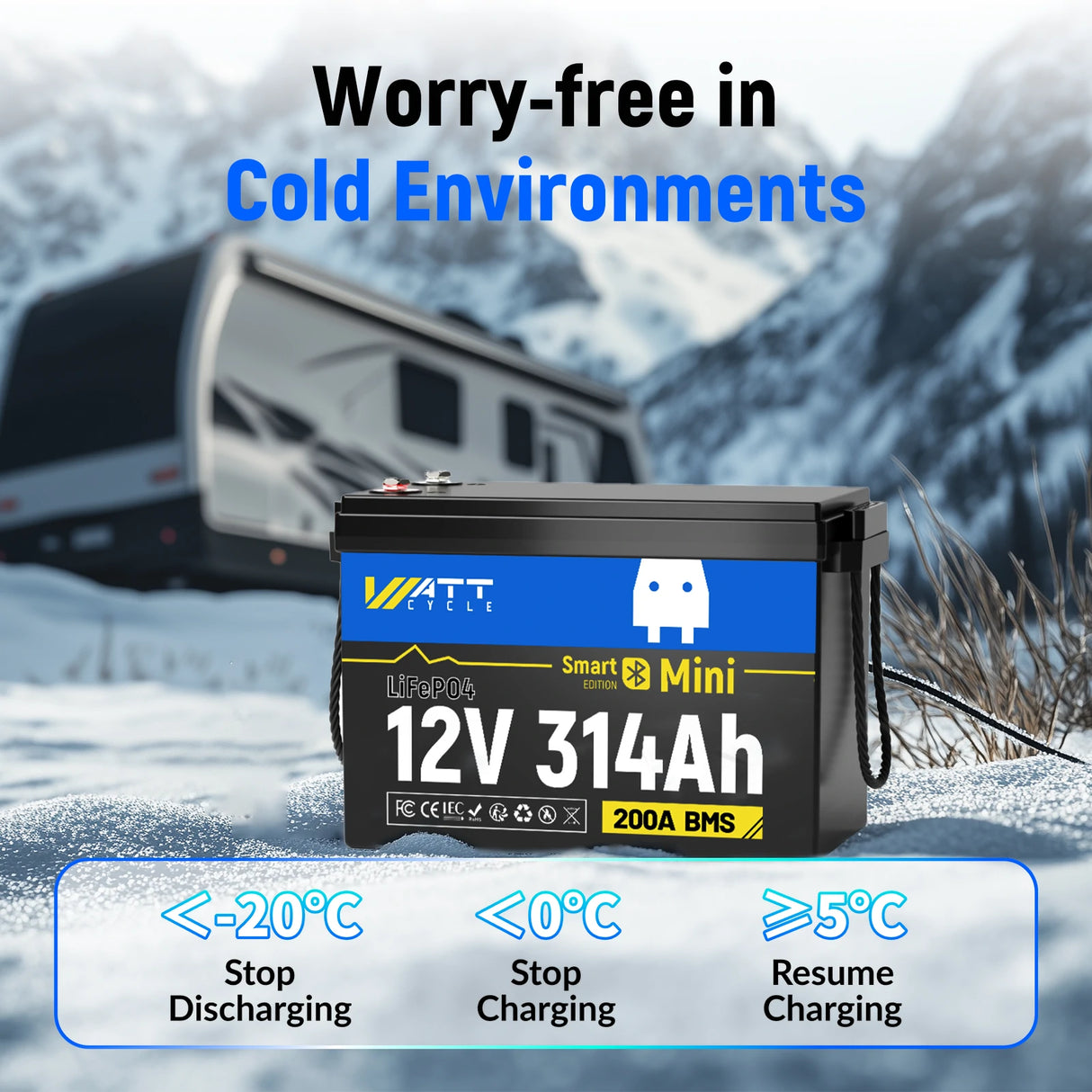 【Automatic $40 OFF/ PACK】WattCycle 12V 314Ah LiFePO4 Battery with Bluetooth