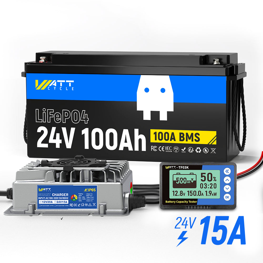 24V 100Ah LiFePO4 Battery Kit with 500A Monitor